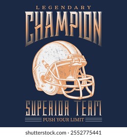 American football Vintage retro Denim Print for T-Shirt or Apparel. Retro artwork and Sport Typography, Football T-shirt graphics, Print for sportswear apparel. College vector label and print design