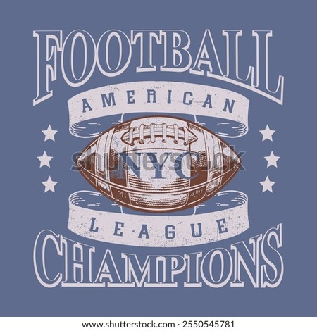 American football Vintage retro Denim Print for T-Shirt or Apparel. Retro artwork and Sport Typography, Football T-shirt graphics, Print for sportswear apparel. College vector label and print design
