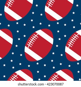 American football - Vintage vector flat for print  Seamless for print.  Red ball, stars. Seamless football balls pattern background. Vector illustration. Championship