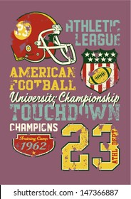 American football - Vintage vector print for boy sportswear in custom colors - grunge effect in separate layer