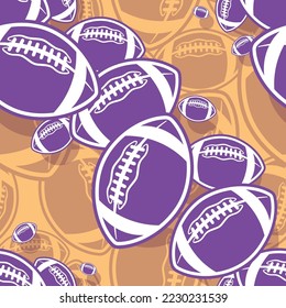 American football wallpaper design vector image. Repeating tile background of rugby balls seamless pattern texture.
