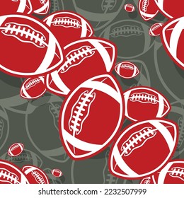 American football wallpaper design vector image. Repeating tile background of rugby balls seamless pattern texture.