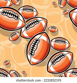 American football wallpaper design vector image. Repeating tile background of rugby balls seamless pattern texture.