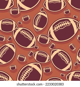 American football wallpaper design vector image. Repeating tile background of rugby balls seamless pattern texture.