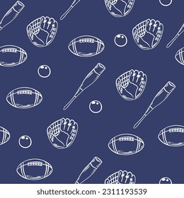 American football wallpaper design vector image. Repeating tile background of rugby balls seamless pattern texture.