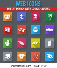 American Football web icons in flat design with long shadows