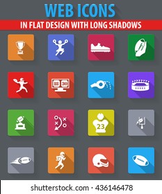 American Football web icons in flat design with long shadows