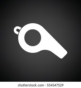 American football whistle icon. Black background with white. Vector illustration.