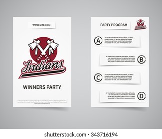 American football winners party back and front flyer template design. Usa Sport brand identity letterhead. Event Poster, brochure and banner with typography, team label logo. Vector.