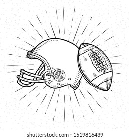 American Football.Rugby ball and helmet contour, vector illustration