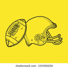 American Football.Rugby ball and helmet , vector illustration