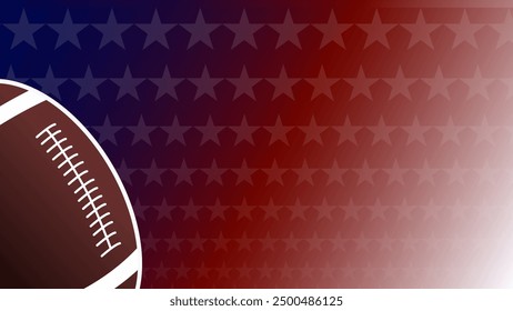 Vector estadounidense de temática futbolística con un balón de fútbol sobre un fondo estrellado de degradado rojo, blanco y azul, que simboliza el patriotismo y la importancia del deporte en Estados Unidos.