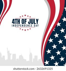 American Fourth of July Celebration Illustration – Modern Patriotic Vector with Statue of Liberty and Flag Elements