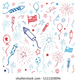 American fourth of july hand drawn independance day elements