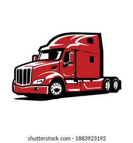 American Freightliner 18 Wheeler Semi Truck Red Color Vector Isolated in White Background