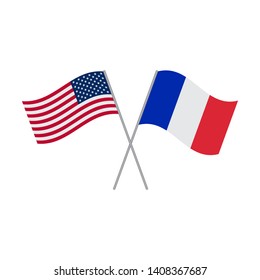 American and French flags vector isolated on white background