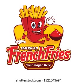 American French Fries Logo template, with character and sauce 