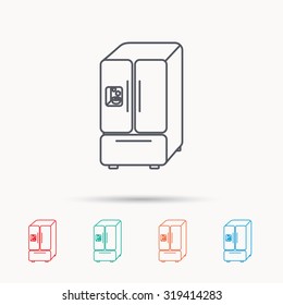 American fridge icon. Refrigerator with ice sign. Linear icons on white background. Vector