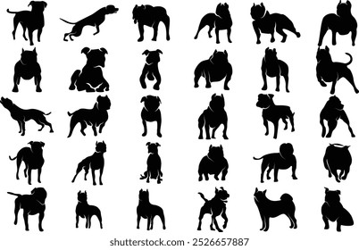 American and german dog silhouette for T-Shirt and logo design. Contains bulldog, german shepherd, and etc.