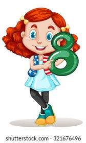 Niña norteamericana con la ilustración número ocho