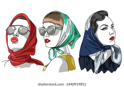 American girl style on 1950 with scarf and sunglasses 