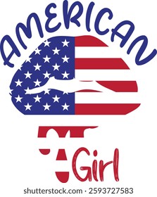 American Girl USA Independence Day Typography with Flag Heart Vector