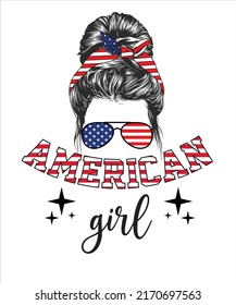 American Girls 4. Juli Vector Daughter Messy Bun USA Independence Day