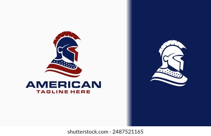 American Gladiator helmet with the flag logo design, spartan mascot e-sport vector illustration