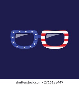 Icono americano de las gafas, Ilustración vectorial americana de las gafas, Imagen del Vector de las gafas de los EE.UU., día de la independencia americana, feliz 4 de julio
