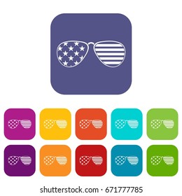American glasses icons set vector illustration in flat style In colors red, blue, green and other