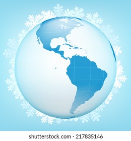 American globe view in winter season vector illustration