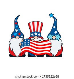 American Gnomes holding Flag Vector Illustration on White