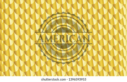 American golden emblem or badge. Scales pattern. Vector Illustration. Detailed.