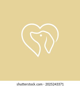 American golden line art design. Minimalistic golden retriever in heart logo illustration.