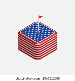 American golf course three-dimensional design on white background