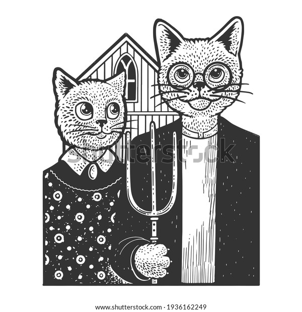 アメリカのゴシック風の猫のスケッチ彫刻ベクターイラスト Tシャツのアパレルプリントデザイン スクラッチボードの模倣 白黒の手描きの画像 のベクター画像素材 ロイヤリティフリー アメリカのゴシック風の猫のスケッチ彫刻ベクターイラスト Tシャツのアパレルプリントデザイン スクラッチボードの模倣 白黒の手描きの画像 のベクター画像素材 ロイヤリティフリー