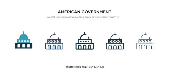 american government building icon in different style vector illustration. two colored and black american government building vector icons designed in filled, outline, line and stroke style can be