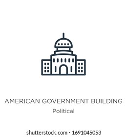 American government building icon. Thin linear american government building outline icon isolated on white background from political collection. Line vector sign, symbol for web and mobile