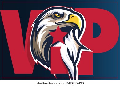 American Great Eagle face. VIP text mock up.Fully editable vector illustration. EPS 10 