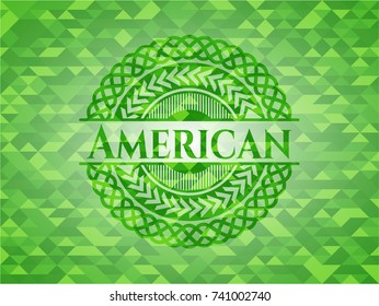 American green emblem. Mosaic background