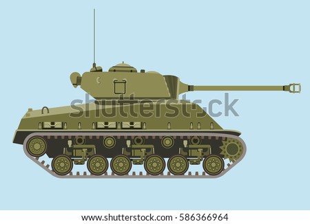 American green medium tank M4 in profile flat vector isolated