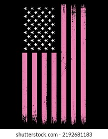 American Grunge Flag, Distressed American Flag, Breast Cancer Awareness Flag, Pink Colored American Grunge Flag