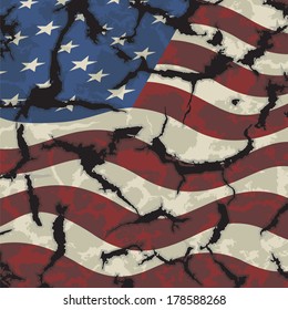 American grunge flag. Grunge effect can be cleaned easily. Vector illustration.