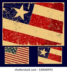 American grunge flag, retro series. Vector set.