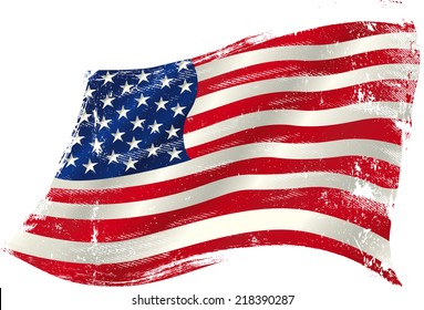american grunge flag in the win. flag of  USA  in the wind with a texture.