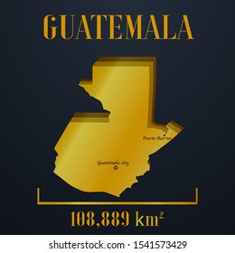 American Guatemala golden 3d solid country outline silhouette, realistic piece of world map template, for infographic, vector illustration, isolated object, background. From countries set