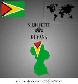 American Guyana outline world map silhouette vector illustration, creative design background, national country flag, design element, symbols from countries all continents set. 