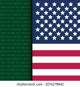 American hackers concept. hacking through binary code. USA flag. Vector illustration.