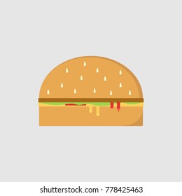 American hamburger.Cheeseburger in flat design.Fast food.