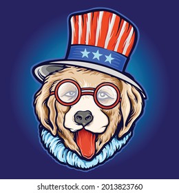 American Hat Cool Dog Day Sunglasses Vector illustrations for your work Logo, mascot merchandise t-shirt, stickers and Label designs, poster, greeting cards advertising business company or brands.
